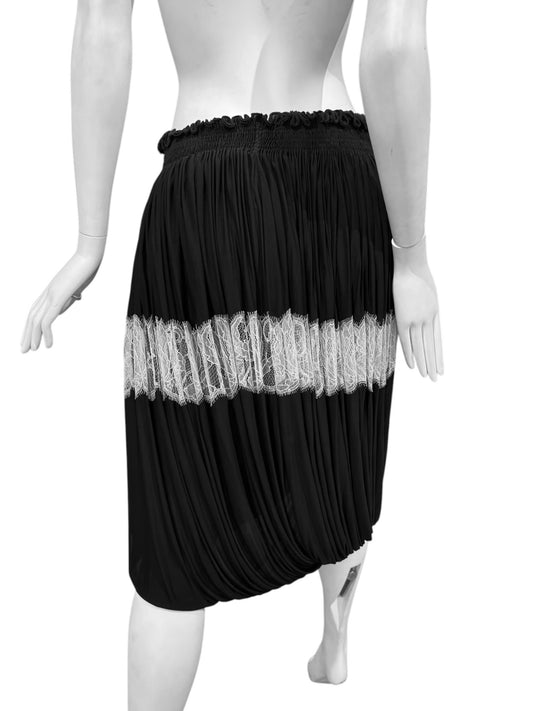 ALAÏA FW2006 BLACK DRAPED LACE INSERT MIDI SKIRT