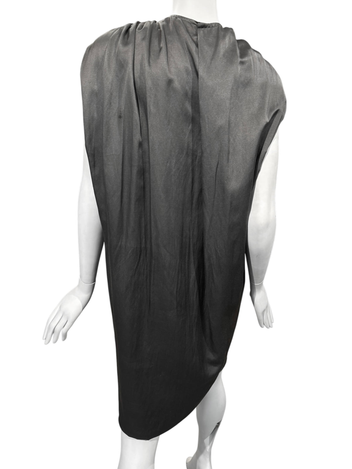 HAIDER ACKERMANN SS2010 GREY COTTON & SILK TWISTED NECKLINE MIDI DRESS