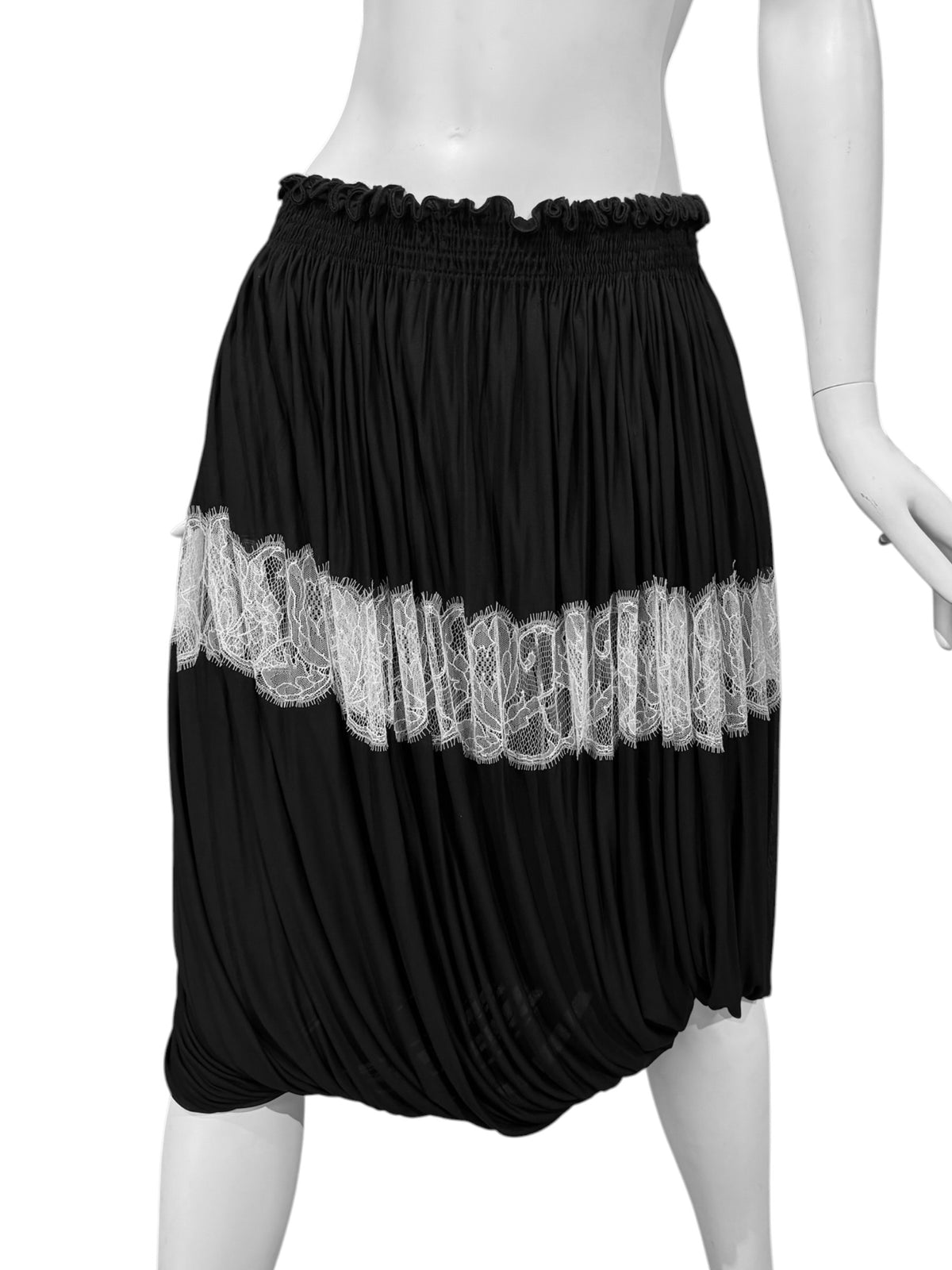 ALAÏA FW2006 BLACK DRAPED LACE INSERT MIDI SKIRT