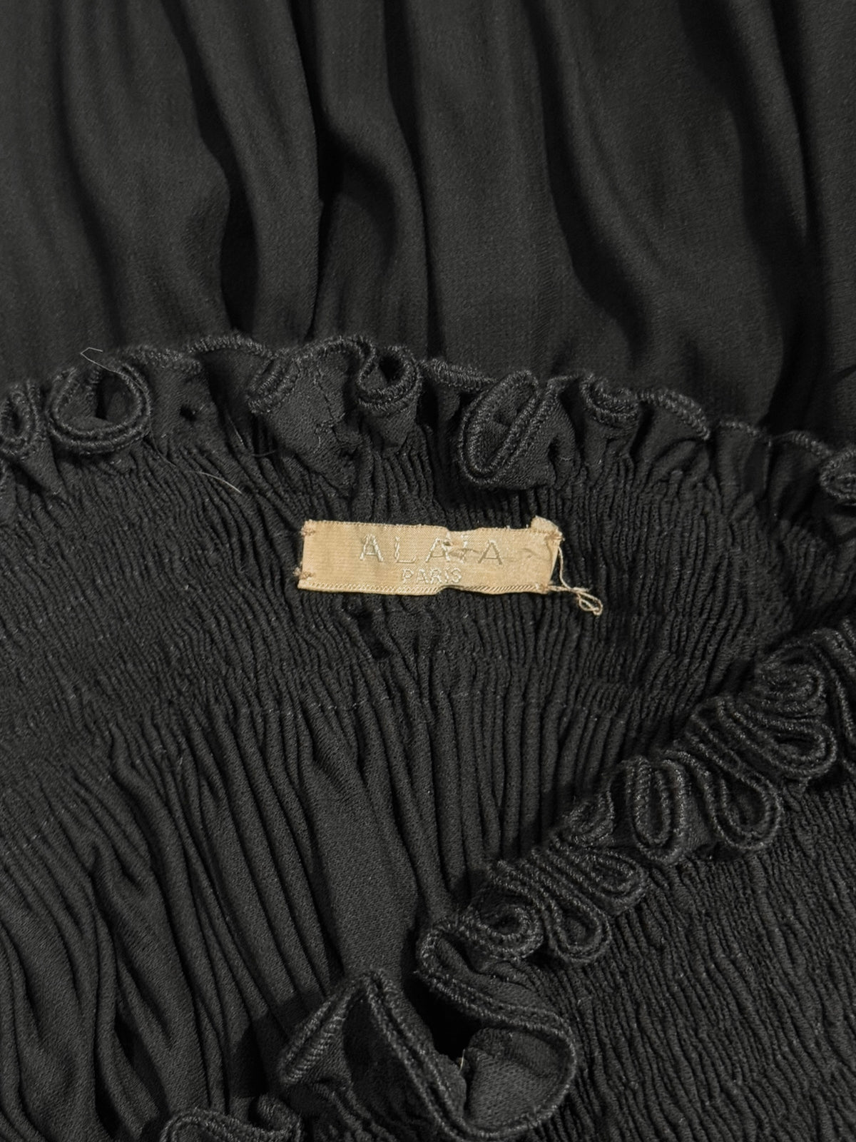 ALAÏA FW2006 BLACK DRAPED LACE INSERT MIDI SKIRT