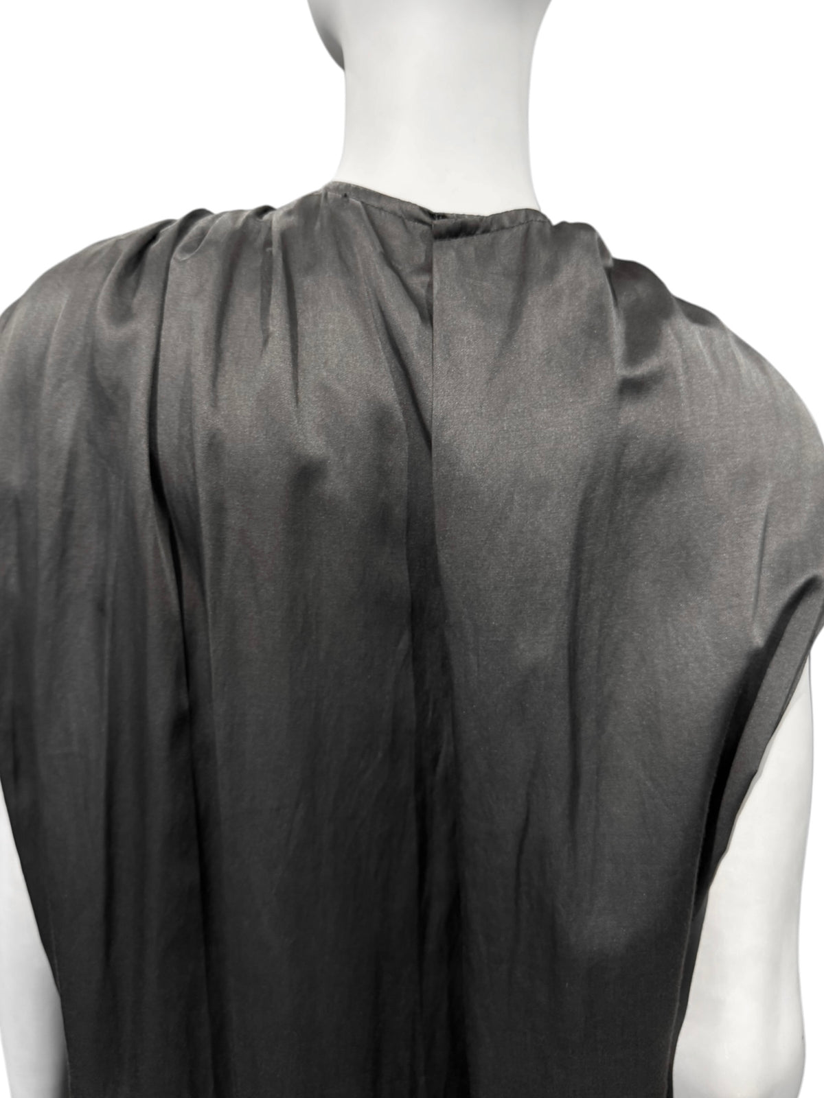 HAIDER ACKERMANN SS2010 GREY COTTON & SILK TWISTED NECKLINE MIDI DRESS