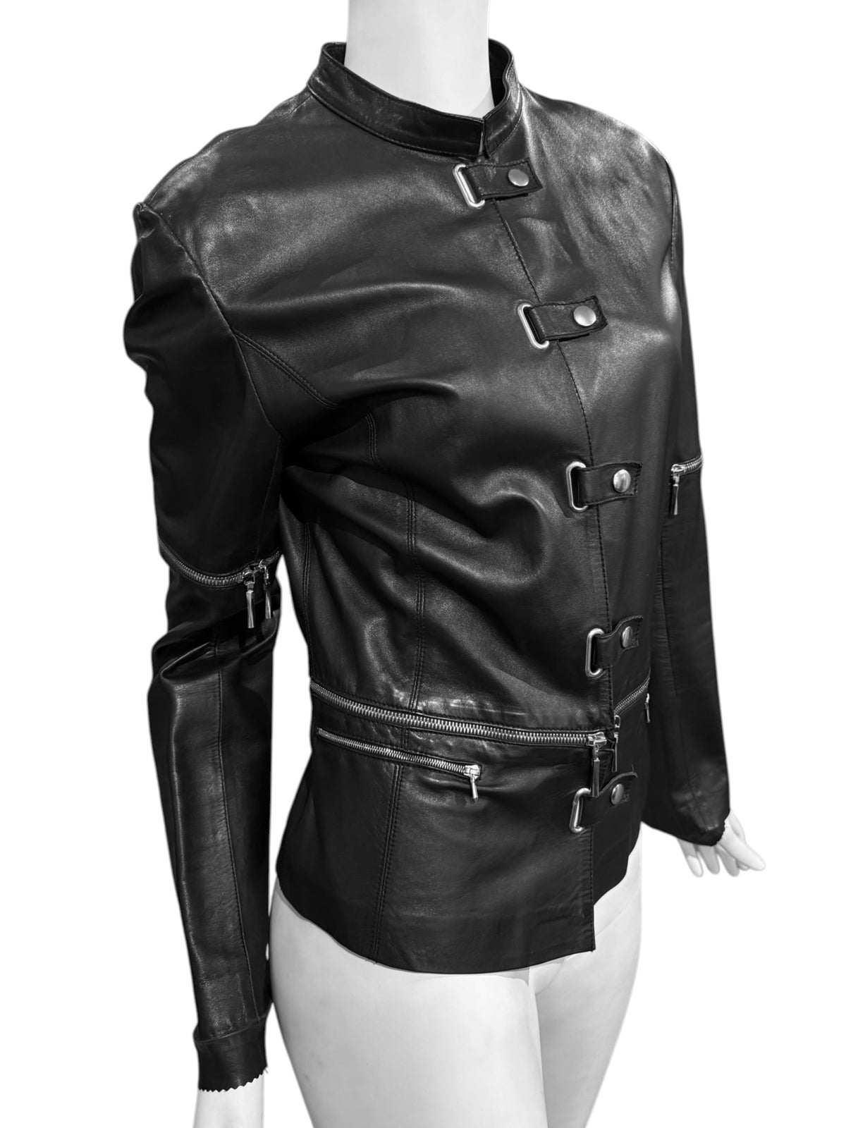 SYLVIE SCHIMMEL 2000s BLACK LEATHER MULTI-ZIP JACKET