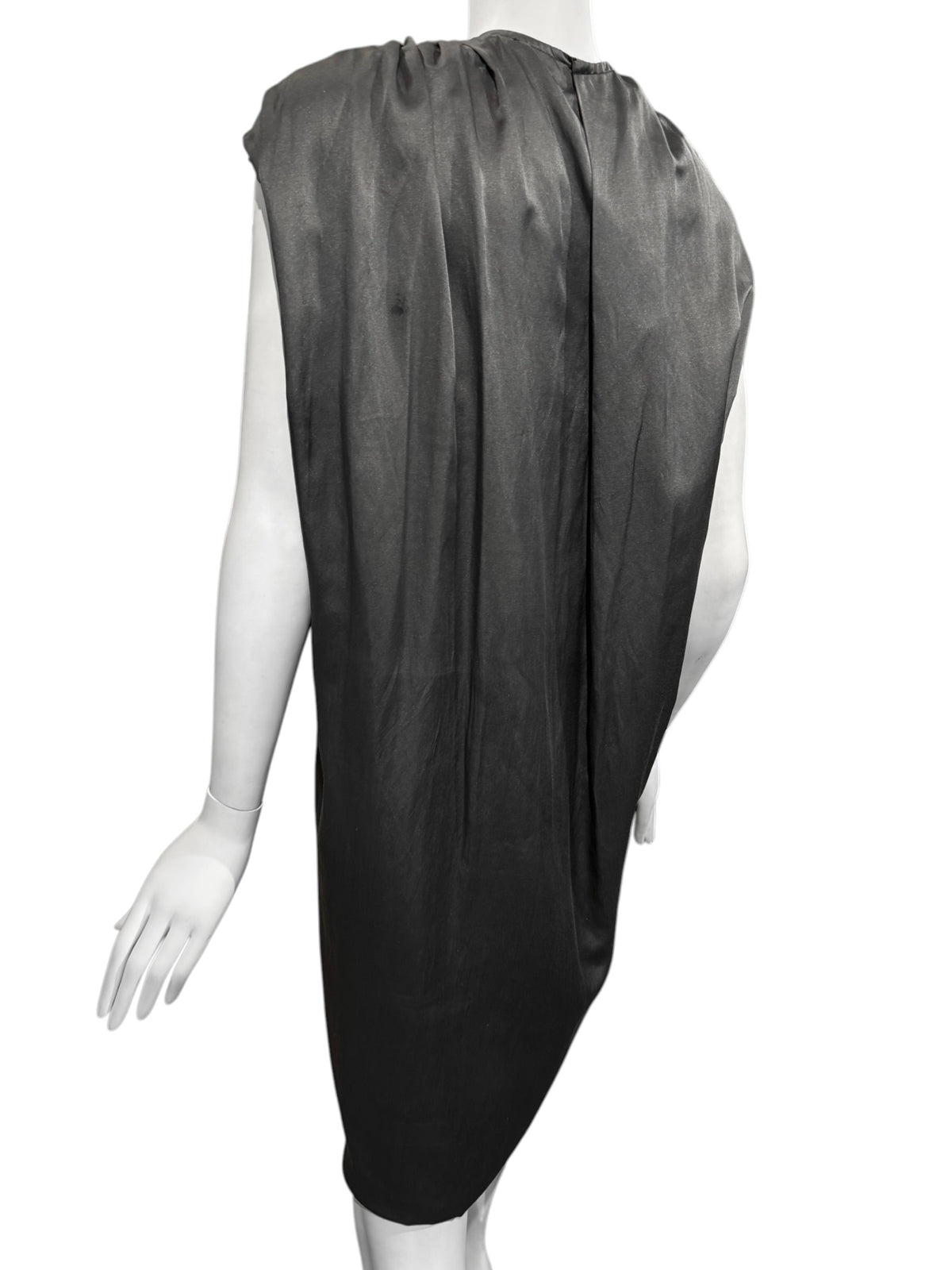 HAIDER ACKERMANN SS2010 GREY COTTON & SILK TWISTED NECKLINE MIDI DRESS