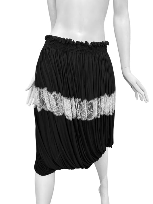 ALAÏA FW2006 BLACK DRAPED LACE INSERT MIDI SKIRT